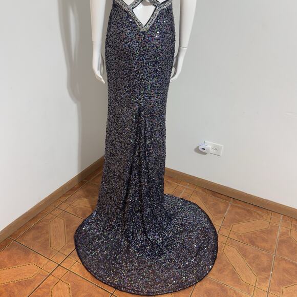 Precious Formals Blue Sequin Maxi Dress Women’s Size 2 Elegant Luxury Night - Picture 7 of 15